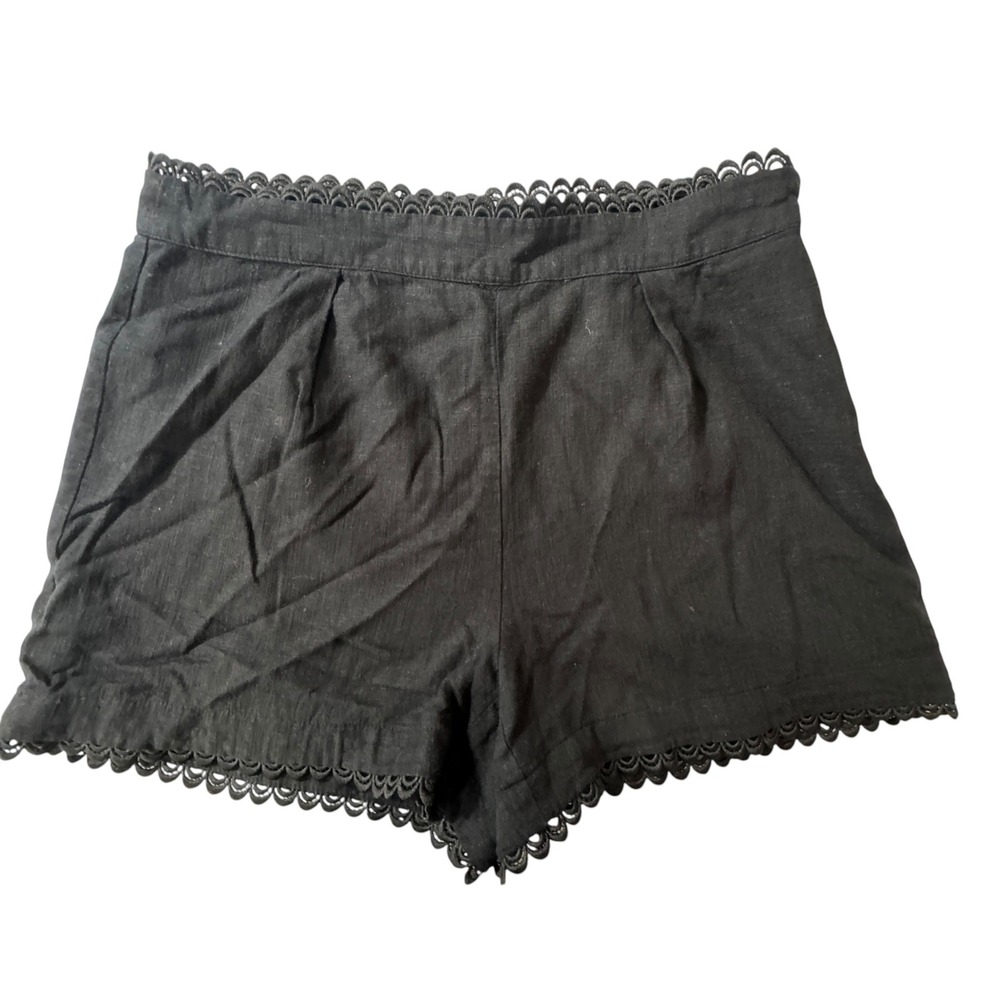 Express Shorts Womens 8 Black Excellent Scalloped Eyelet Lace Trim Linen Blend